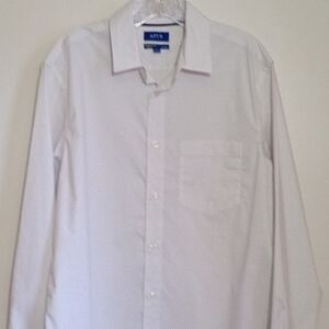 Apt 9 Premier Flex no iron white button down shirt with black polka dots men L